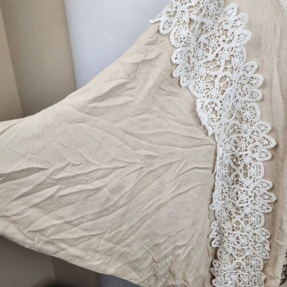 Gimmicks Womens BOHO Cottagecore Top Size Large Beige Embroidered Lace Festival - Picture 4 of 11